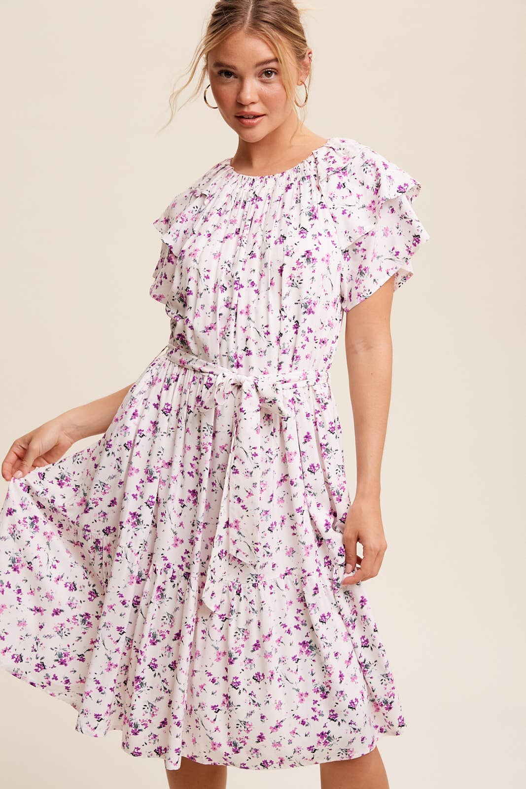 Floral Ruffle Sleeve Midi Dress
