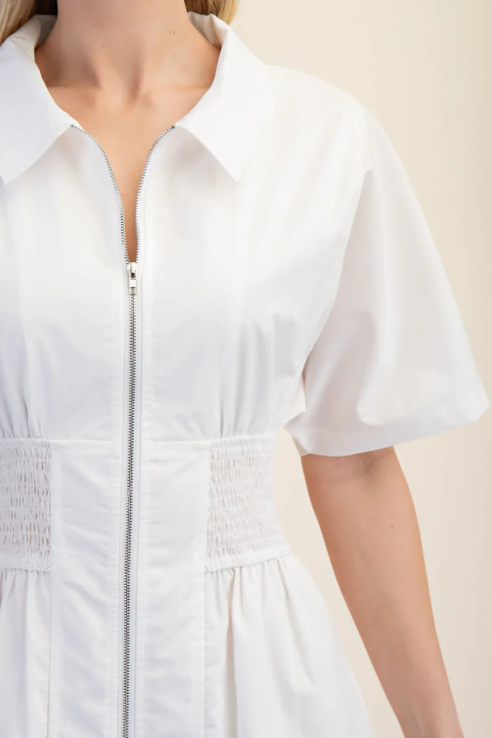 COLLARED ZIPPER DOWN SHIRT DRESS