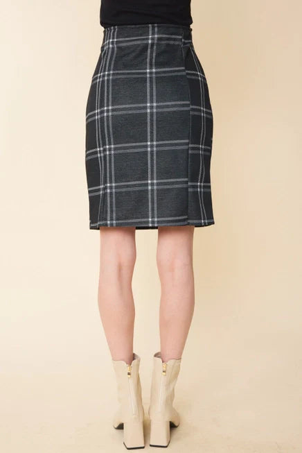 PLAID PRINTED PENCIL SKIRT WITH SIDE SLIT