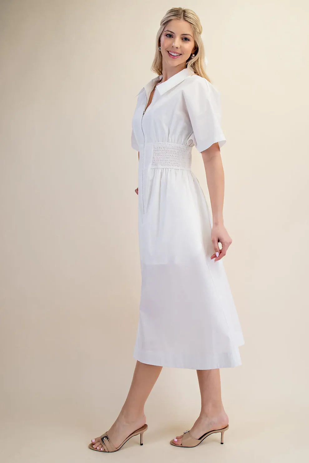 COLLARED ZIPPER DOWN SHIRT DRESS