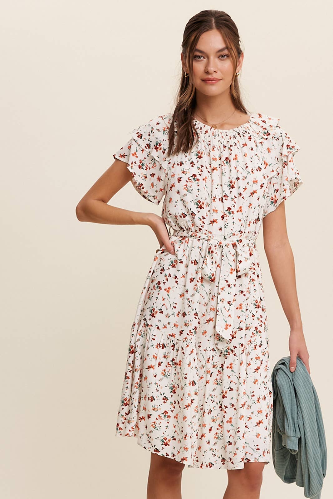 Floral Ruffle Sleeve Midi Dress