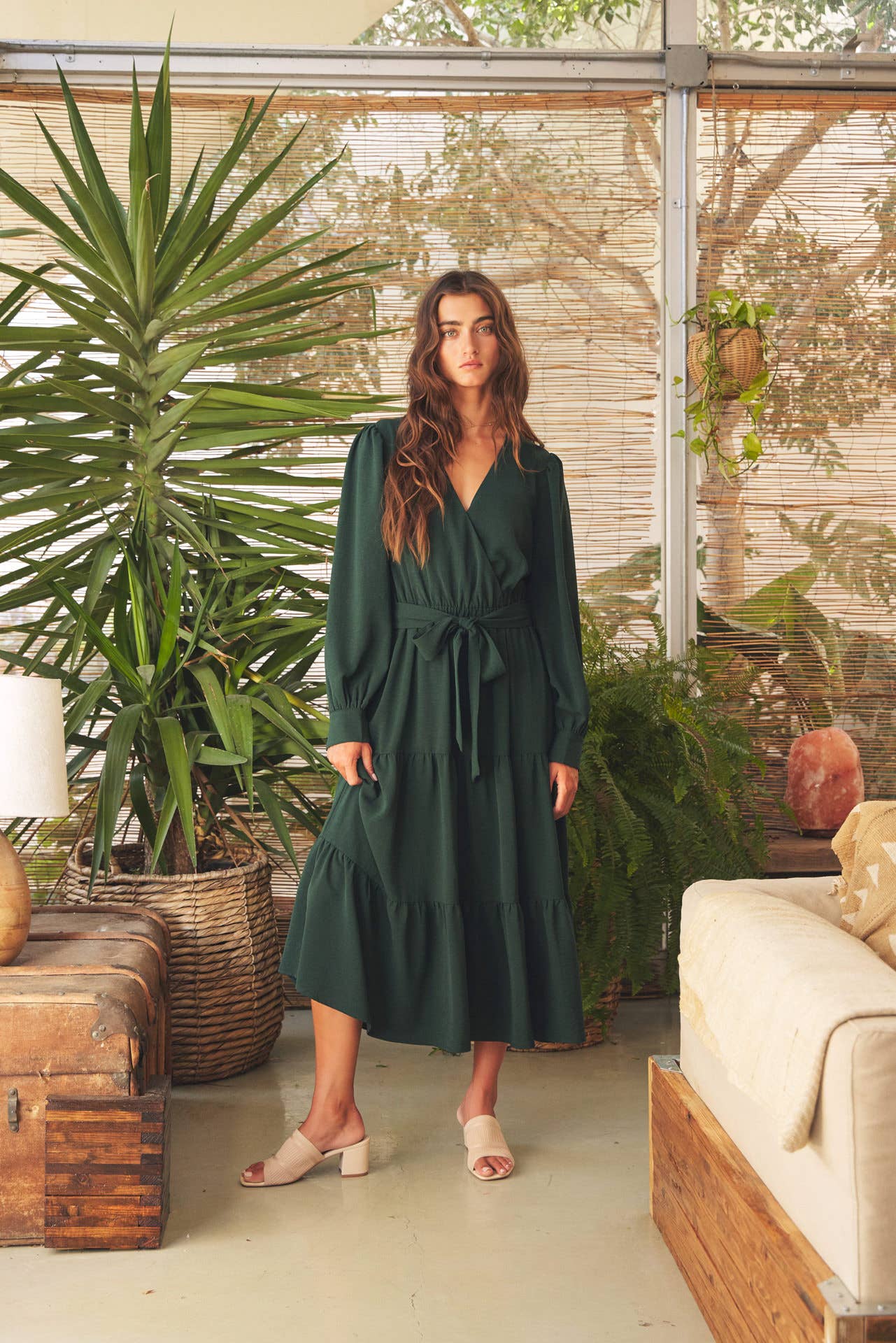 FAUX WRAP TIERED DRESS