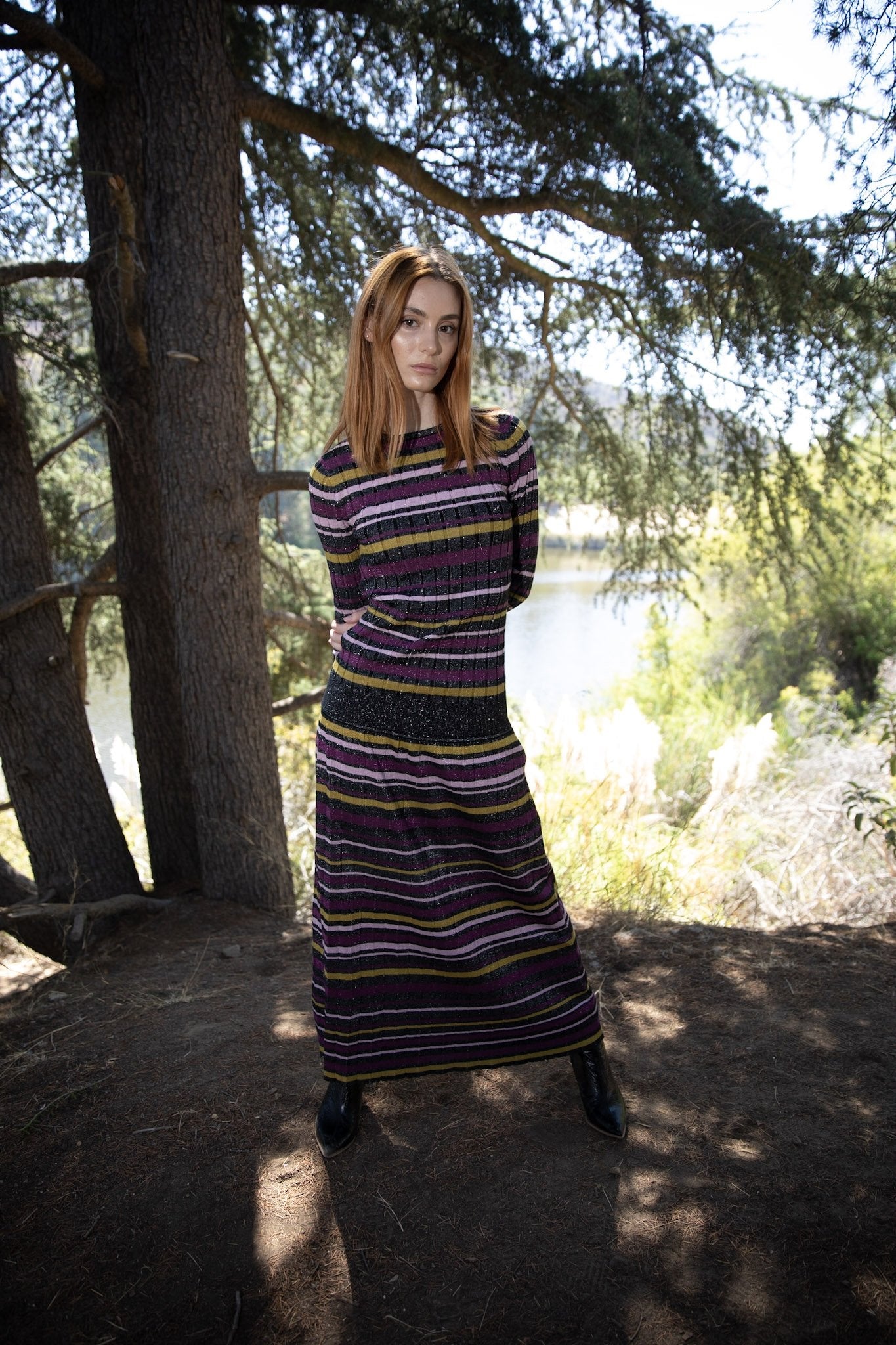 PURPLE LABEL MM LUREX GEM TONES STRIPED SKIRT (PLUS SIZE)