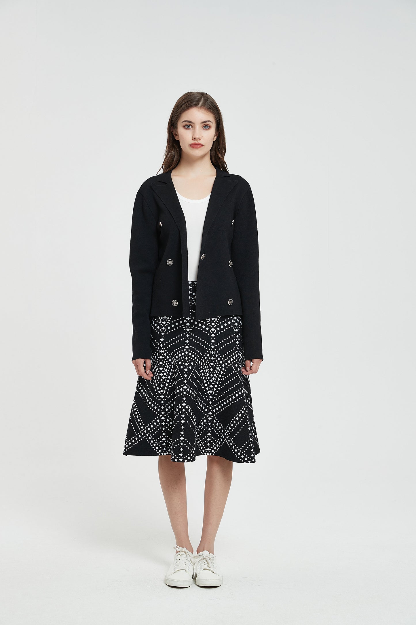 MM KNIT DOUBLE BREASTED BLAZER - BLACK