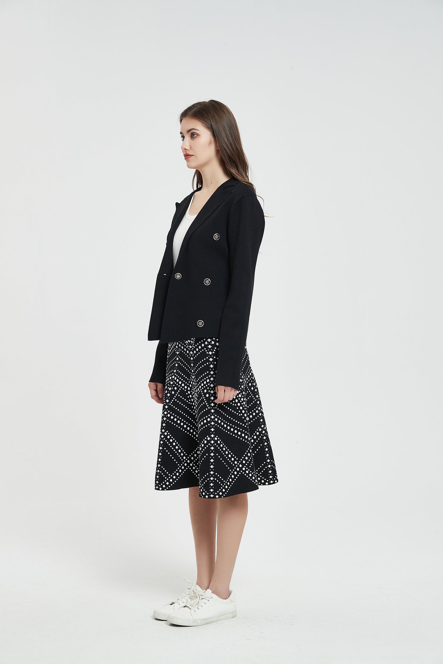 MM KNIT DOUBLE BREASTED BLAZER - BLACK
