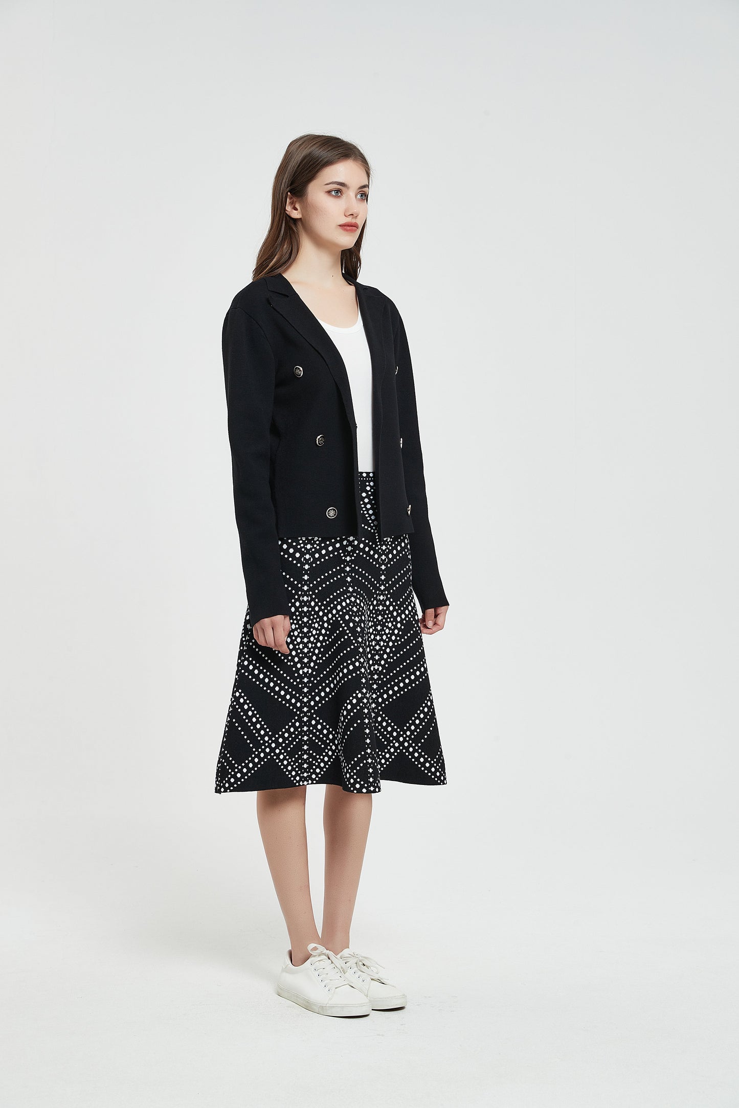 MM KNIT DOUBLE BREASTED BLAZER - BLACK