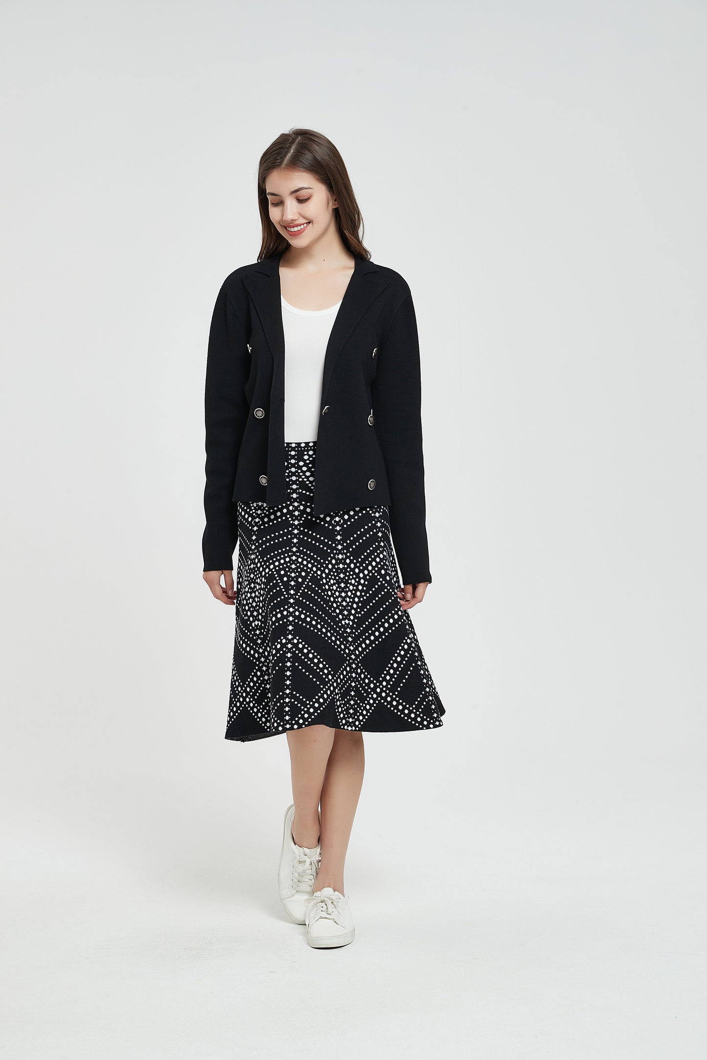 MM KNIT DOUBLE BREASTED BLAZER - BLACK