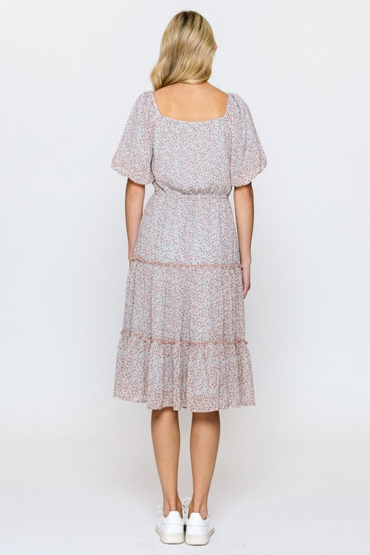 OMBRE FLORAL SMOCKED FRONT DRESS