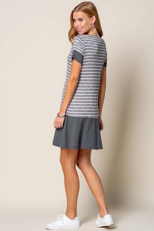 STRIPED MIXED MEDIA DRESS