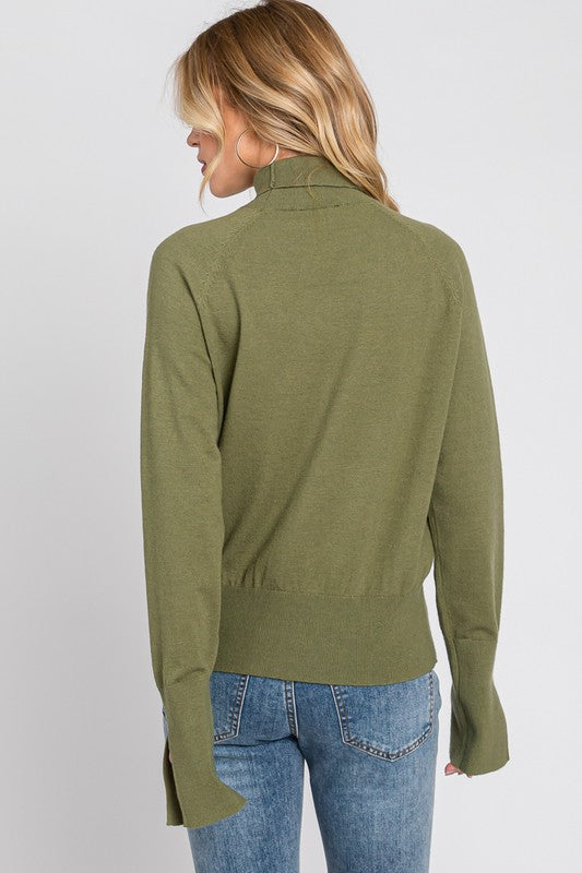 SPLIT CUFF THIN KNIT SWEATER