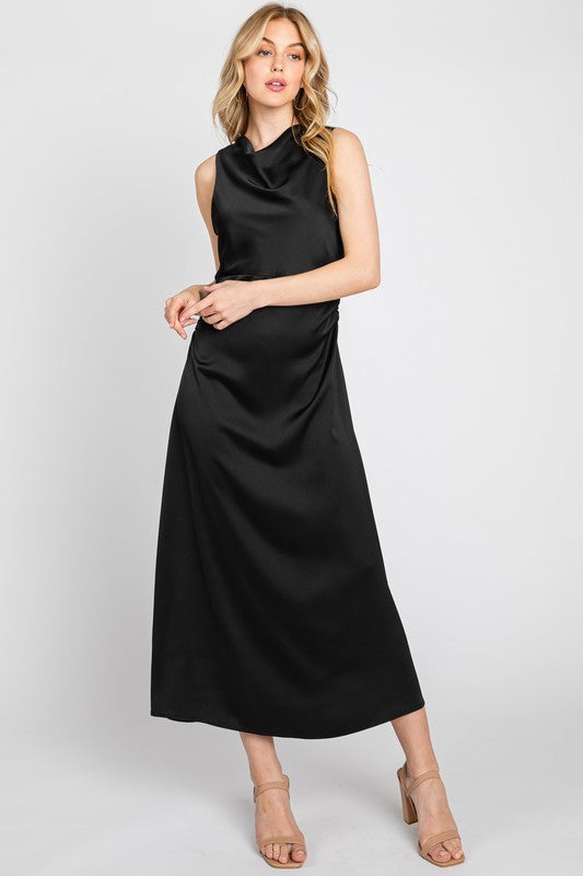 COWL NECK SATIN DRESS