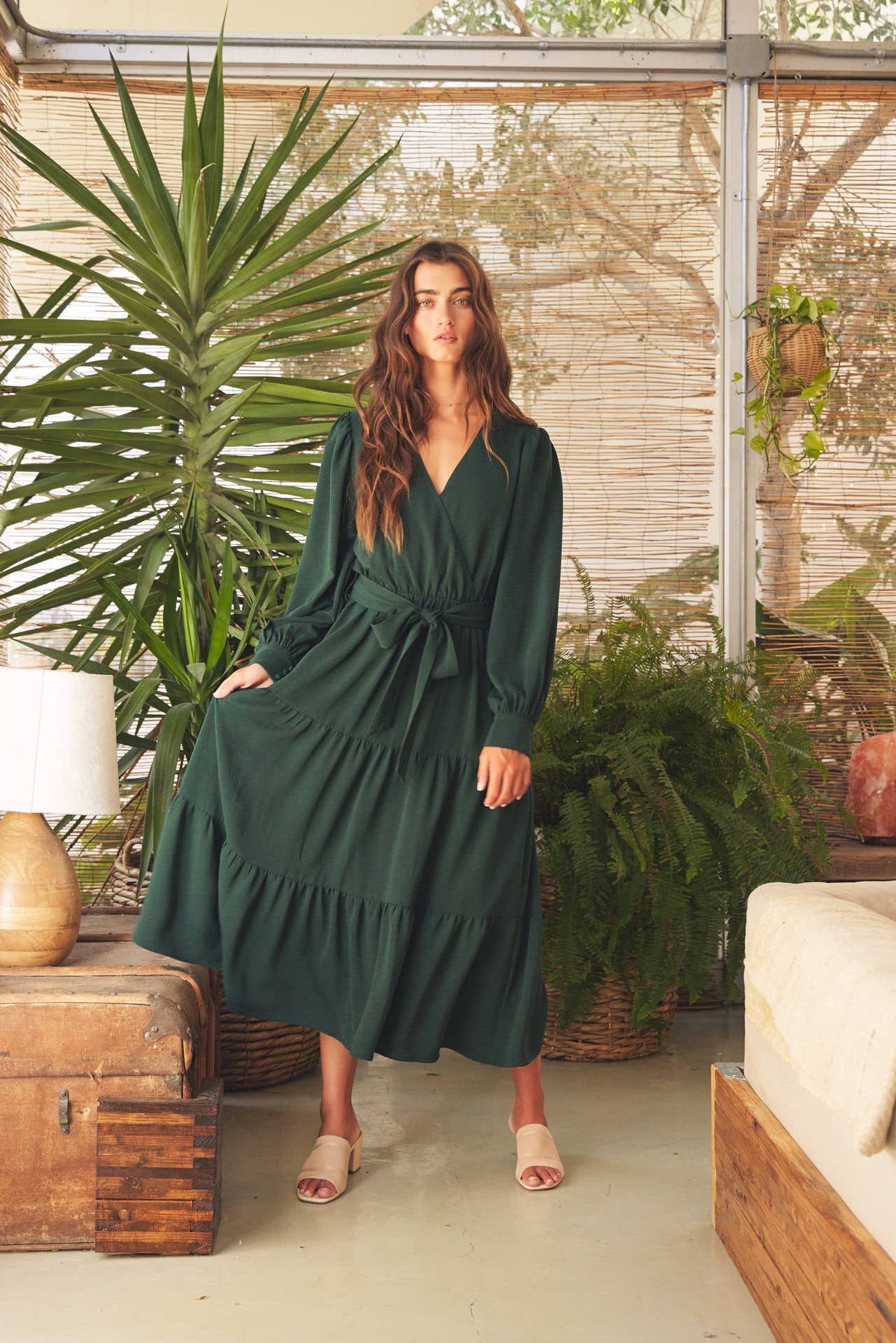 FAUX WRAP TIERED DRESS
