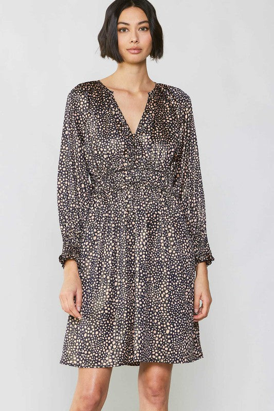 BLACK LEOPARD SMOCKED WAIST DRESS