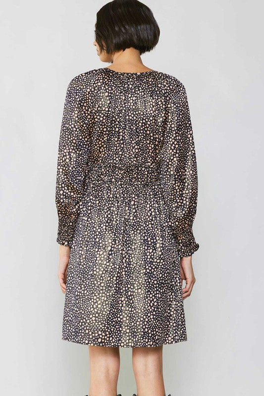 BLACK LEOPARD SMOCKED WAIST DRESS