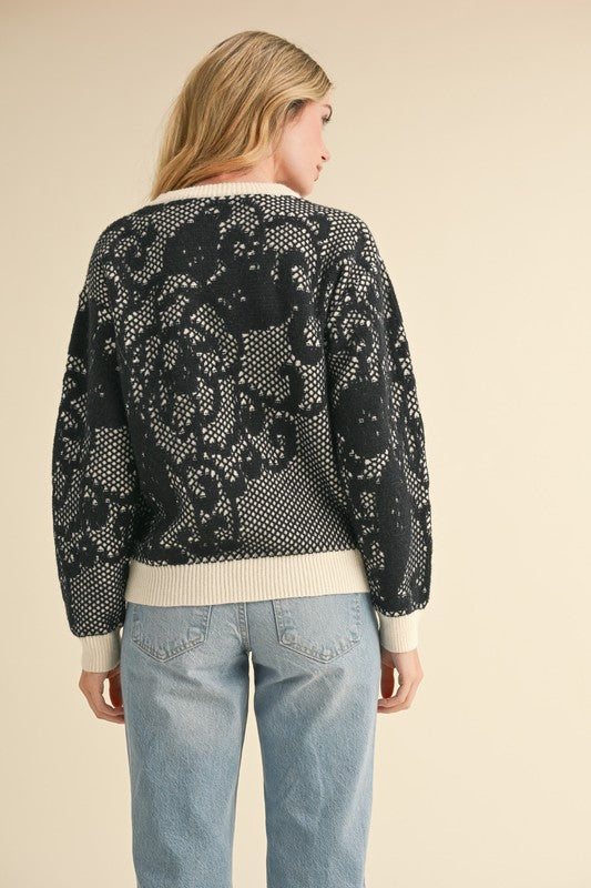 LACE PATTERN KNIT SWEATER
