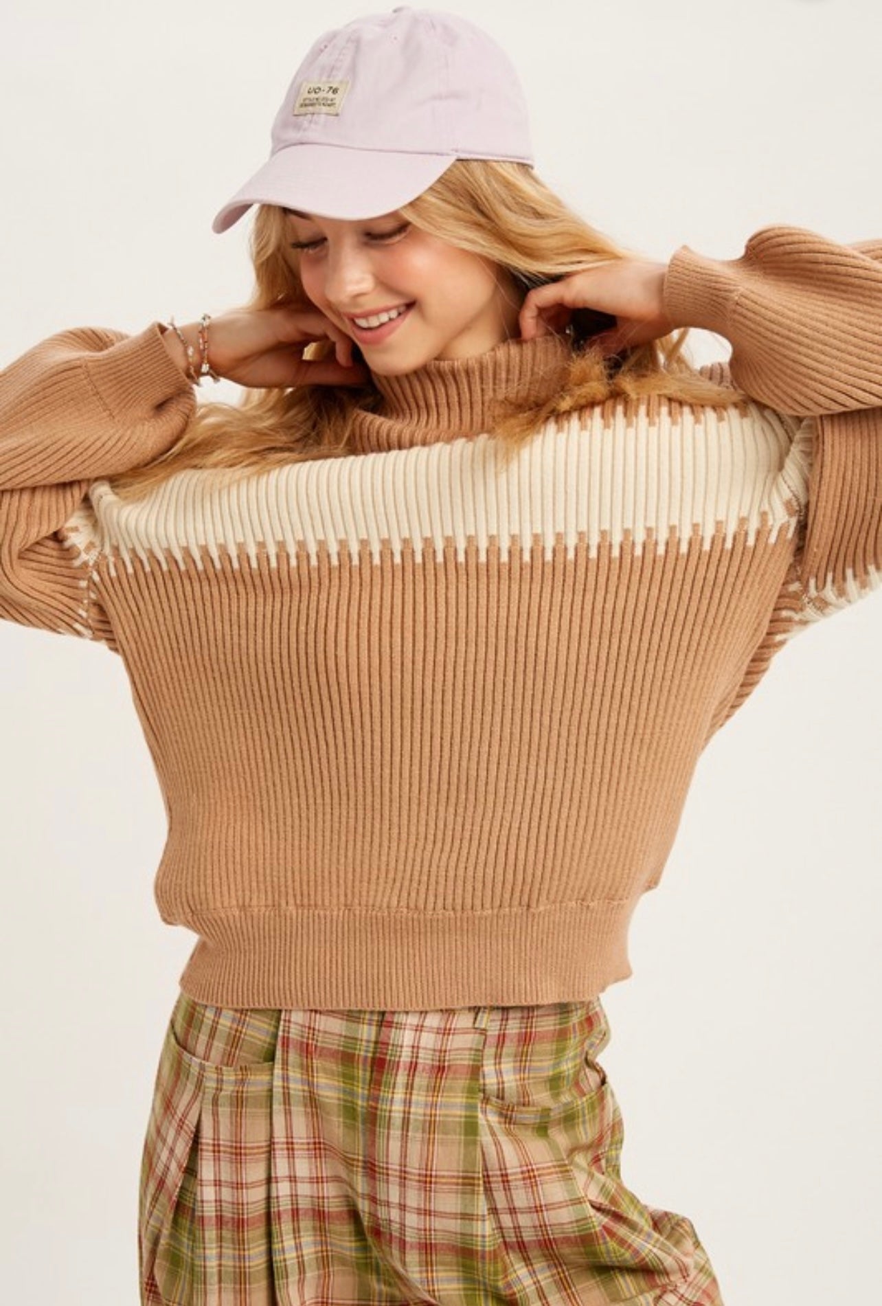 COLOR BLOCK STRIPE THICK RIB SWEATER