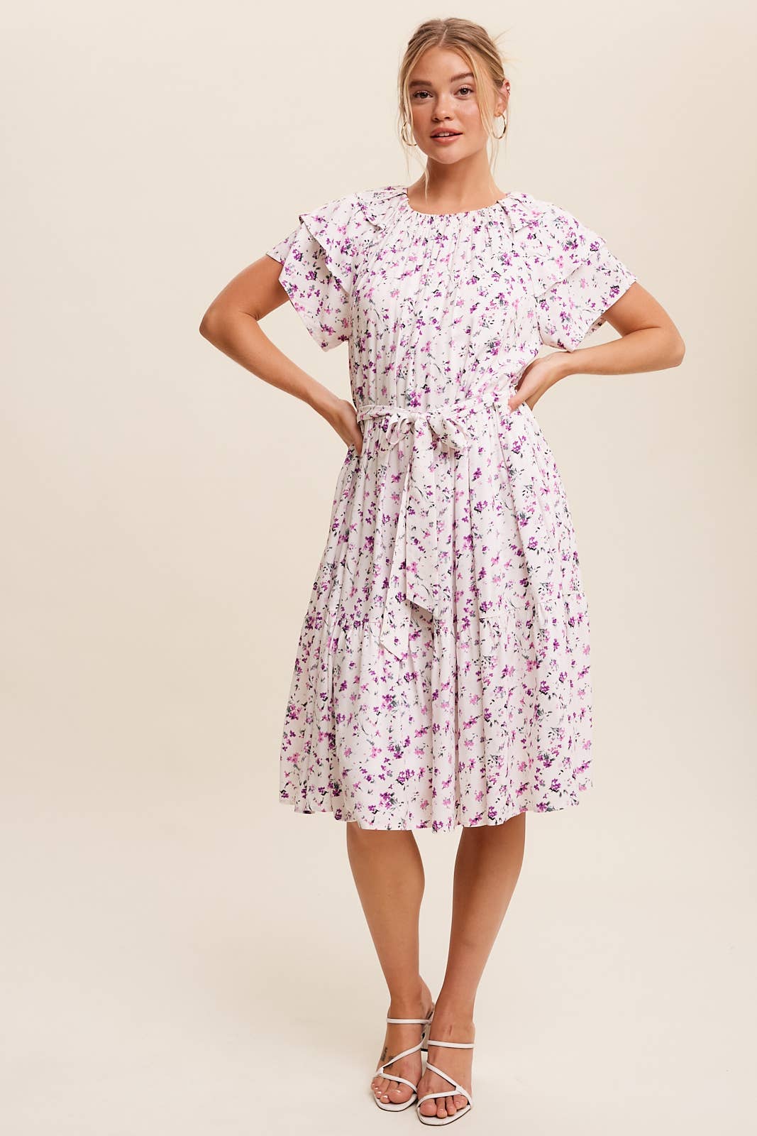 Floral Ruffle Sleeve Midi Dress