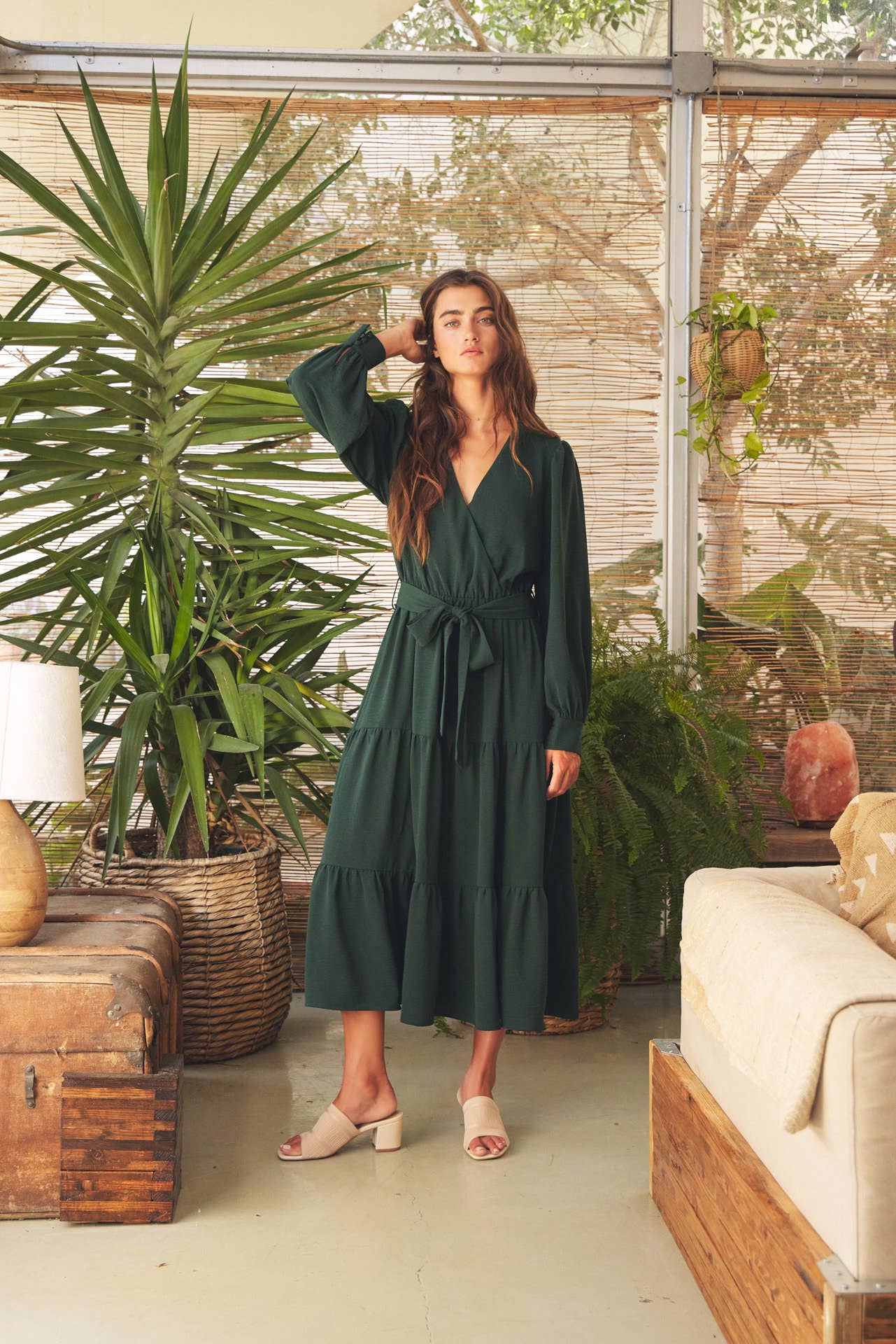 FAUX WRAP TIERED DRESS