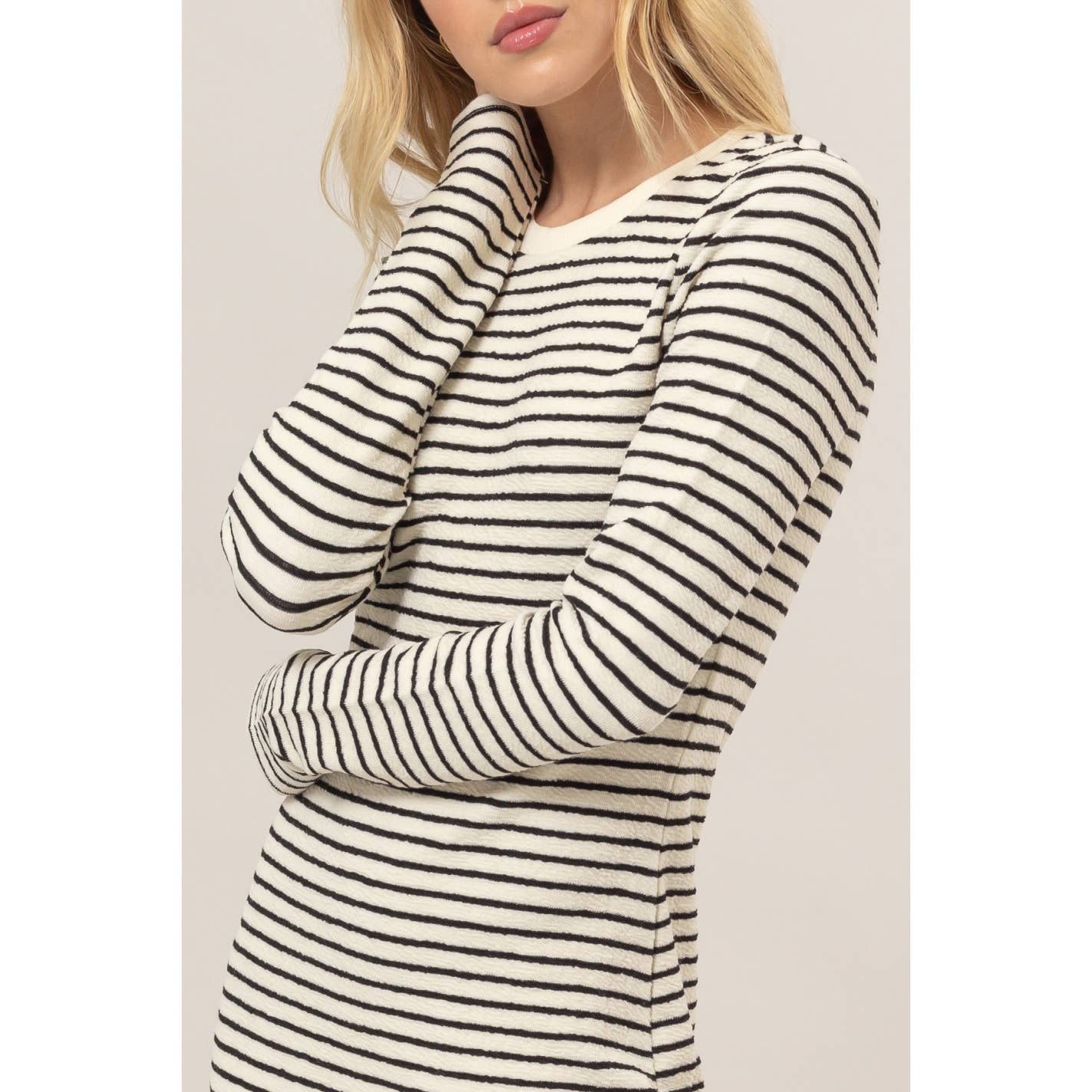 KNIT STRIPED MIDI DRESS