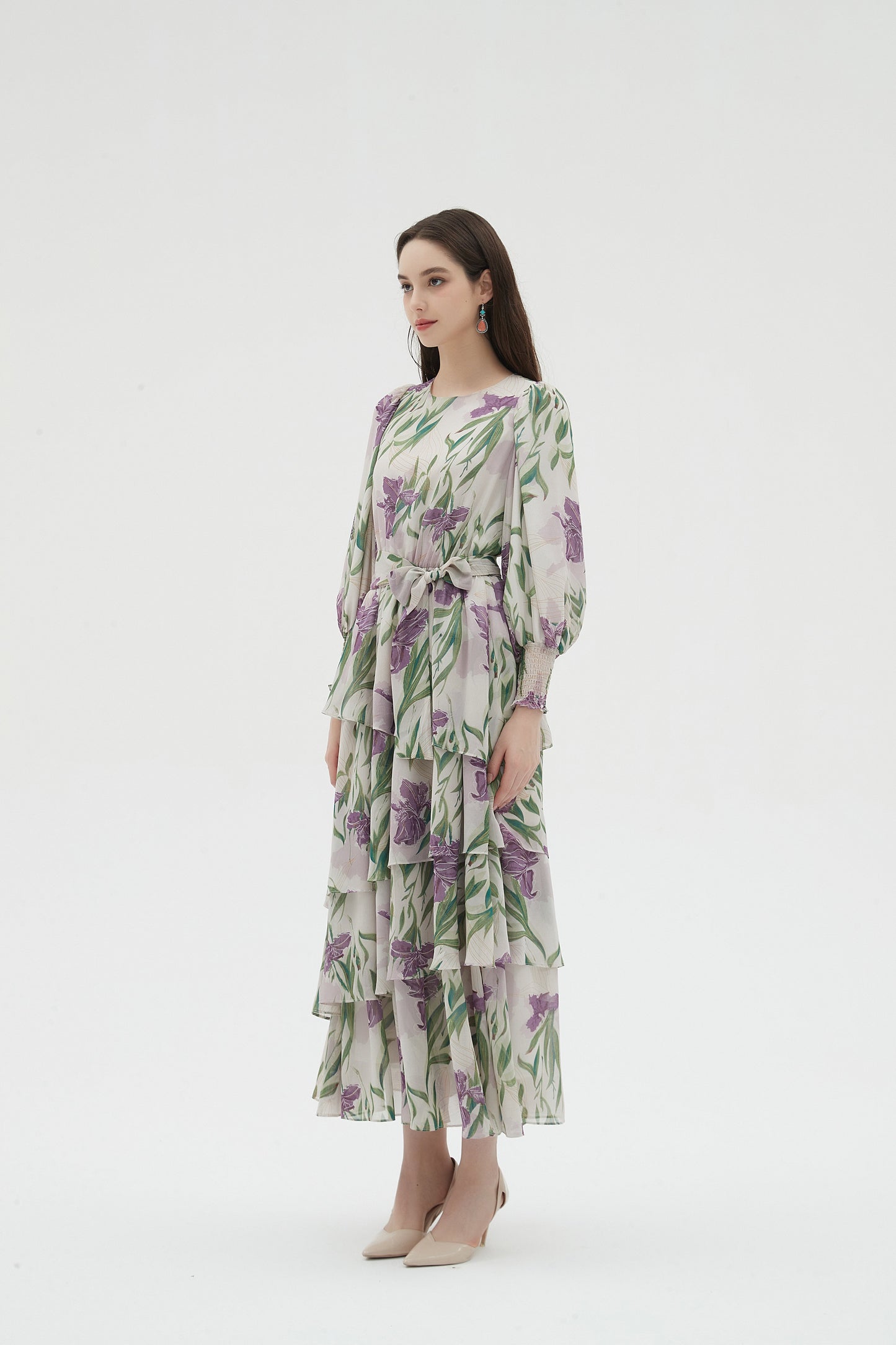 LAVENDER CHIFFON FLORAL DRESS