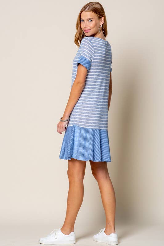 STRIPED MIXED MEDIA DRESS