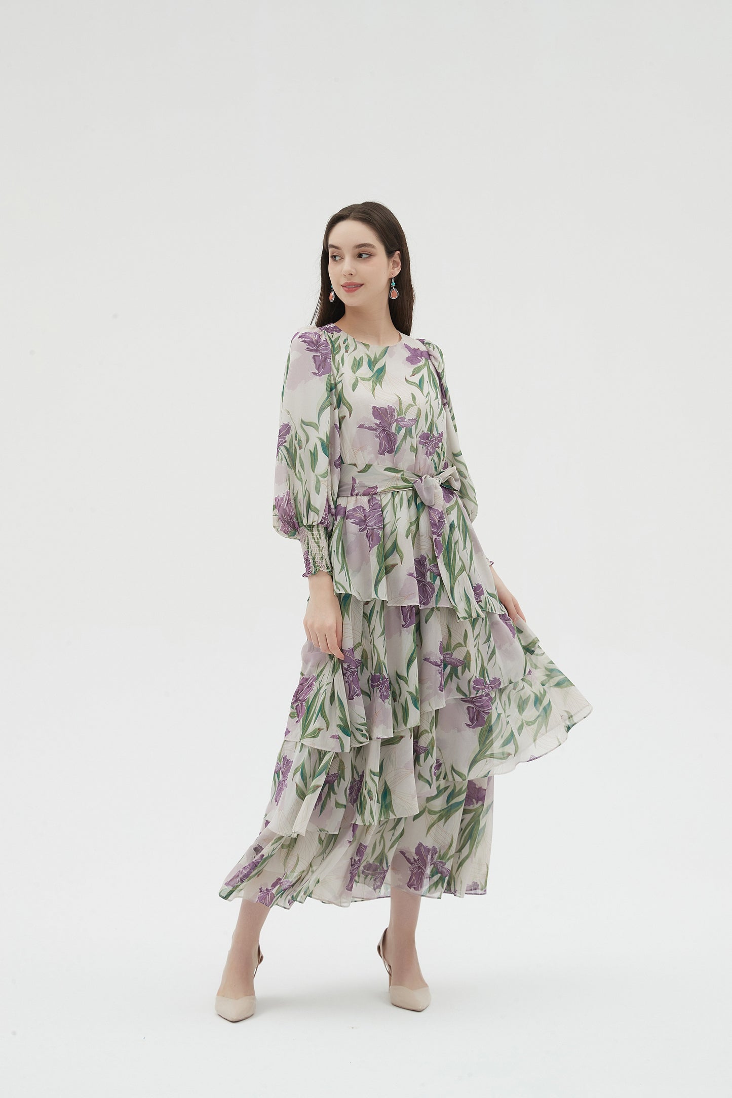LAVENDER CHIFFON FLORAL DRESS