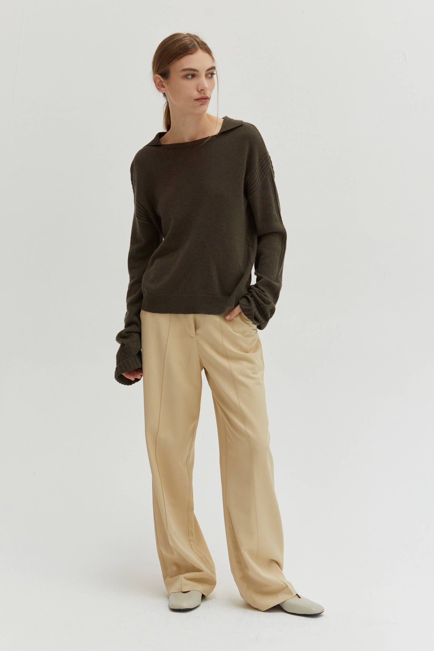 MALINE CASHMERE THIN KNIT OLIVE