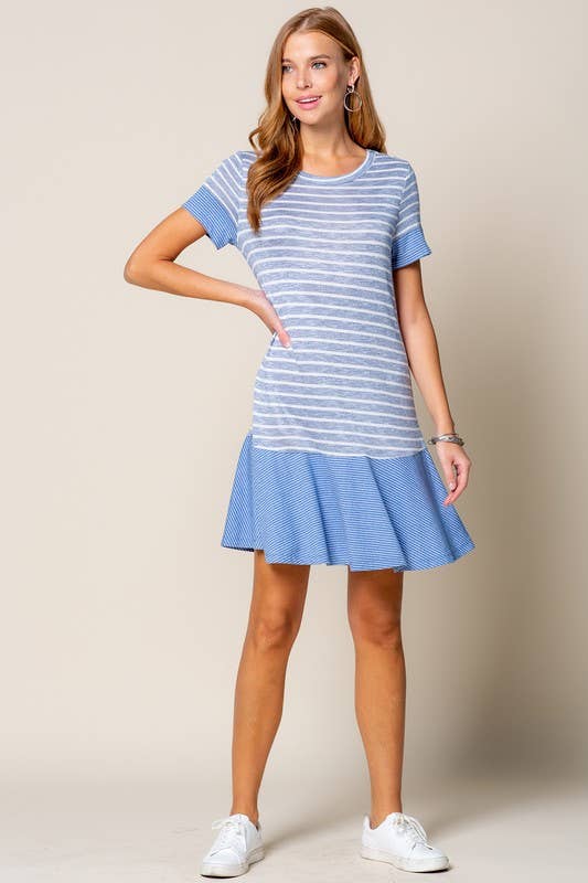 STRIPED MIXED MEDIA DRESS