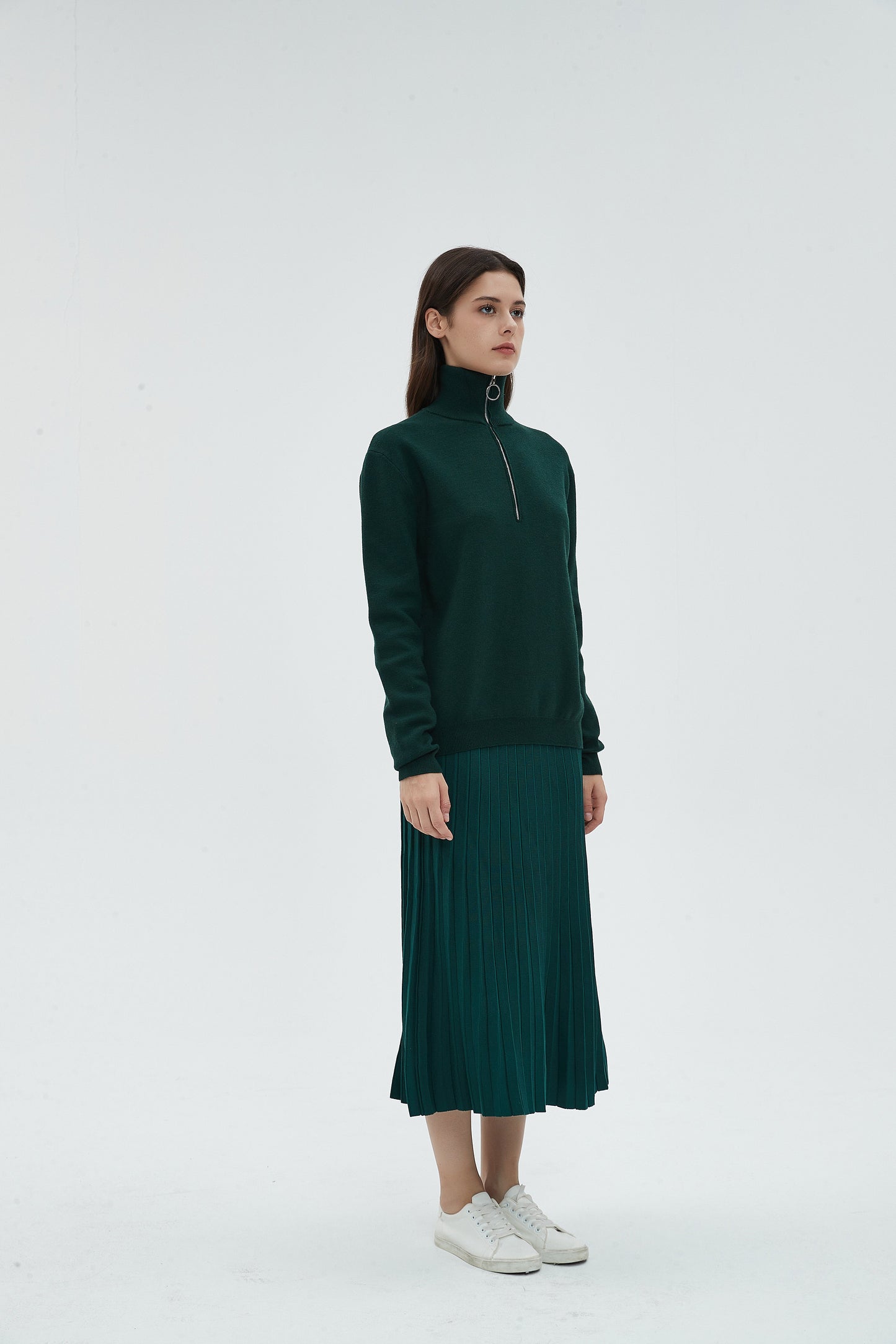 MM COZY ZIPPER COLLAR SWEATER - HUNTER GREEN