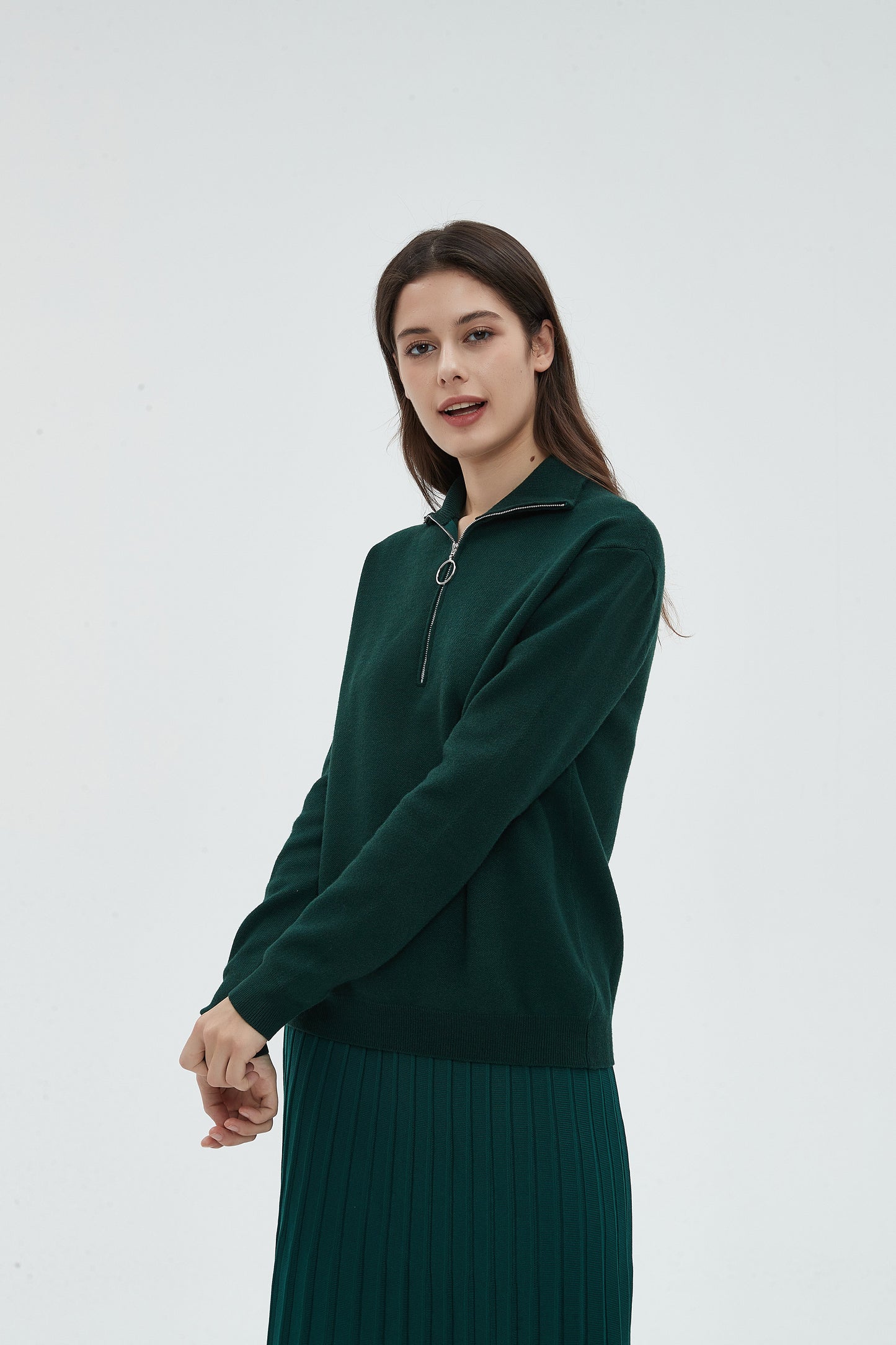 MM COZY ZIPPER COLLAR SWEATER - HUNTER GREEN
