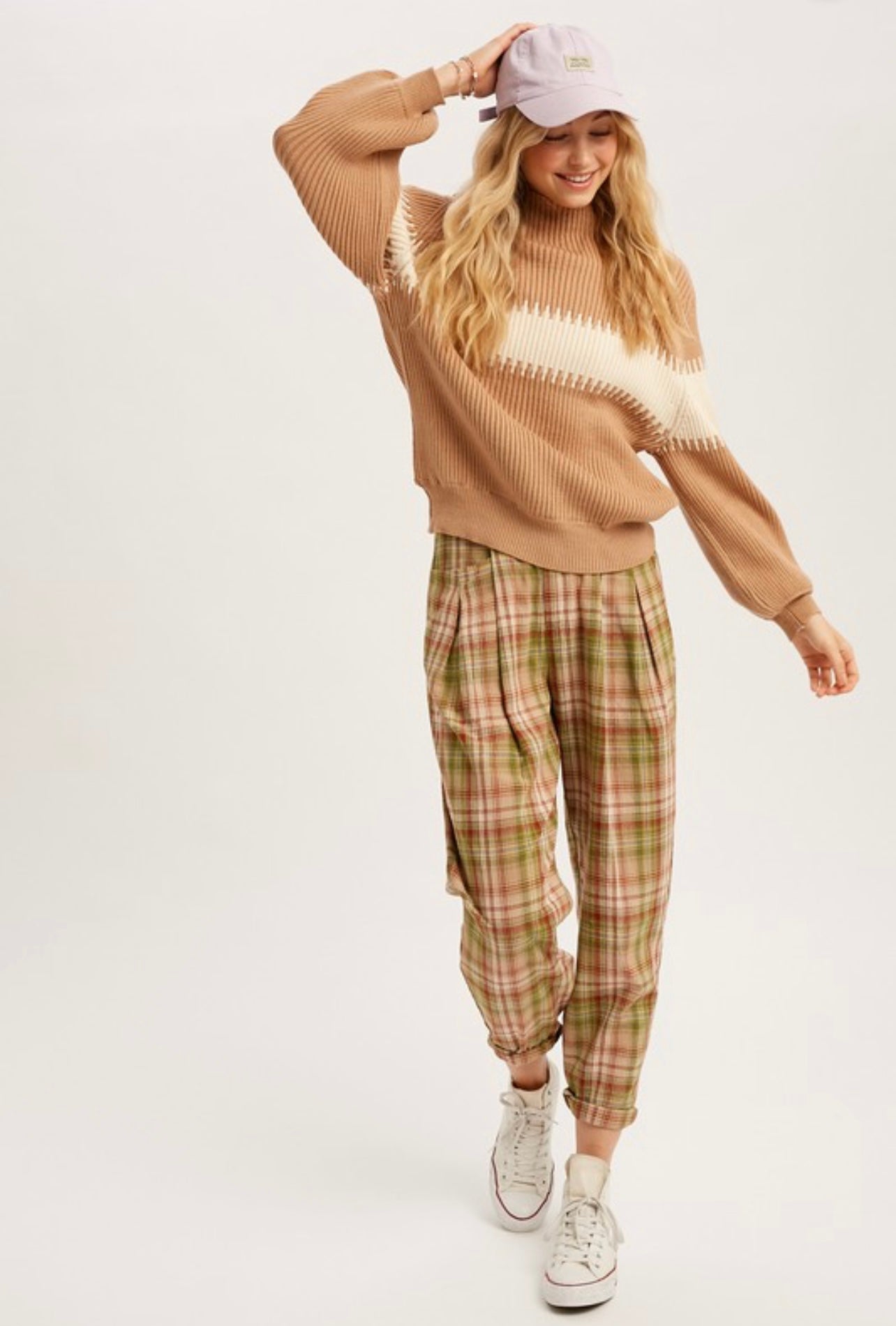 COLOR BLOCK STRIPE THICK RIB SWEATER