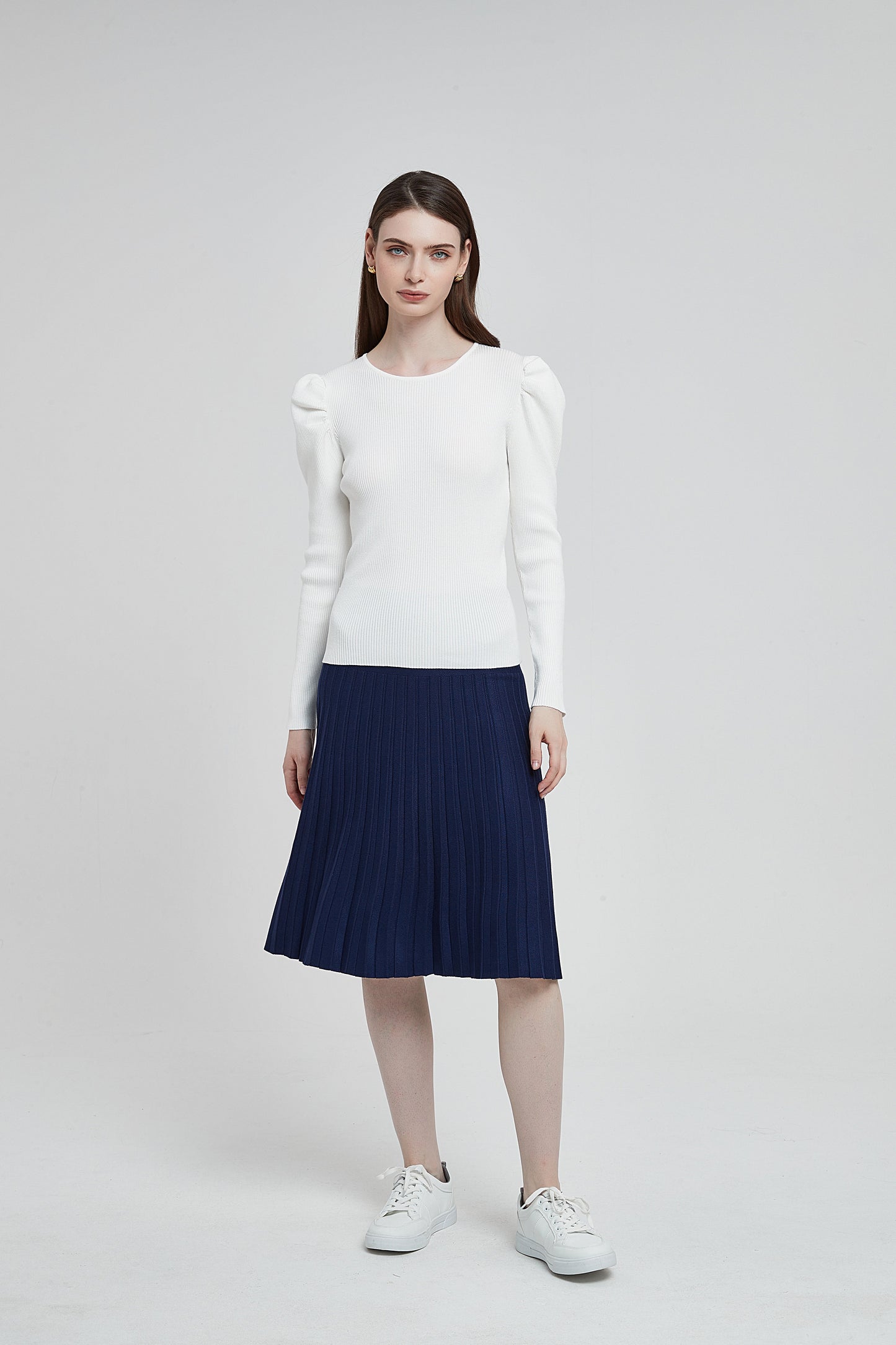 THE MM UNIFORM SKIRT - PLEATED NAVY FLAT PLEATS