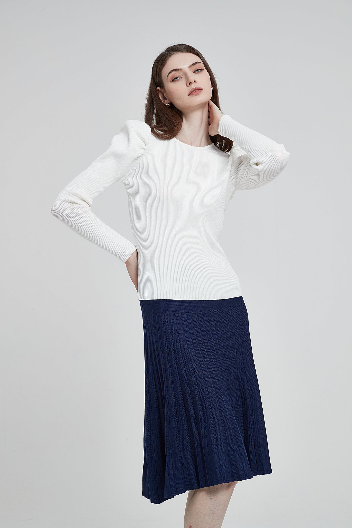 THE MM UNIFORM SKIRT - PLEATED NAVY FLAT PLEATS