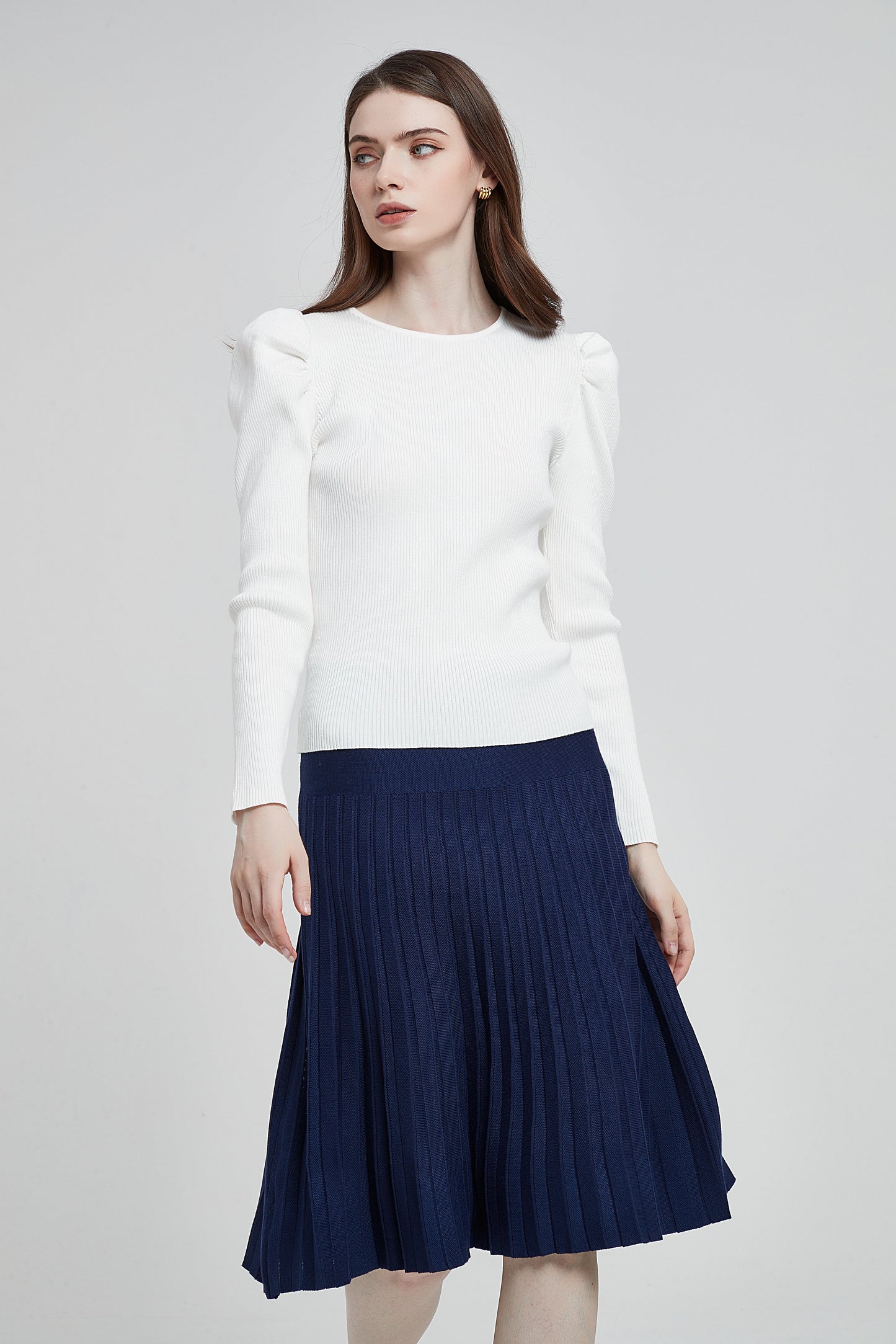 THE MM UNIFORM SKIRT - PLEATED NAVY FLAT PLEATS