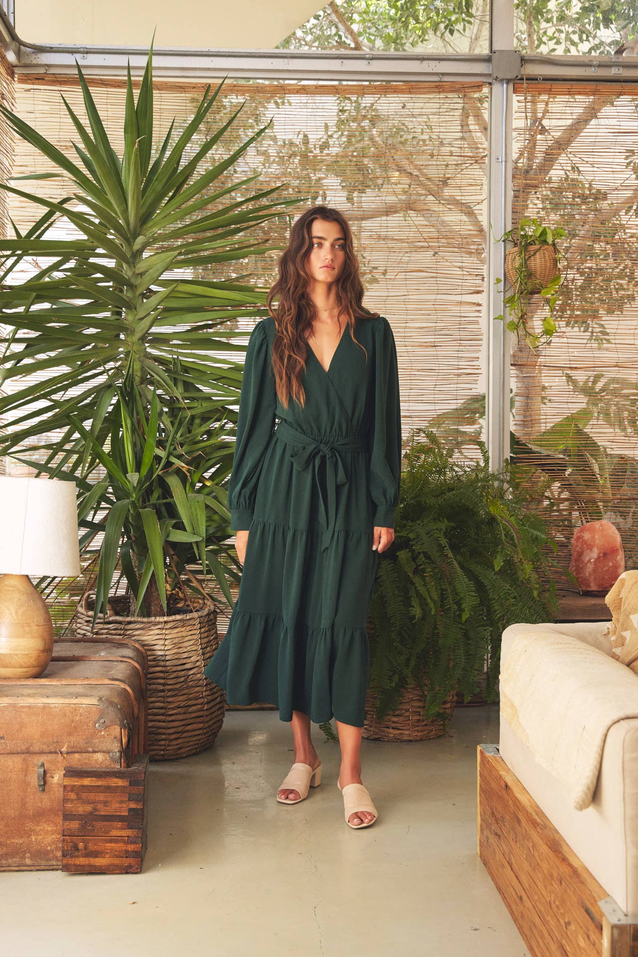 FAUX WRAP TIERED DRESS