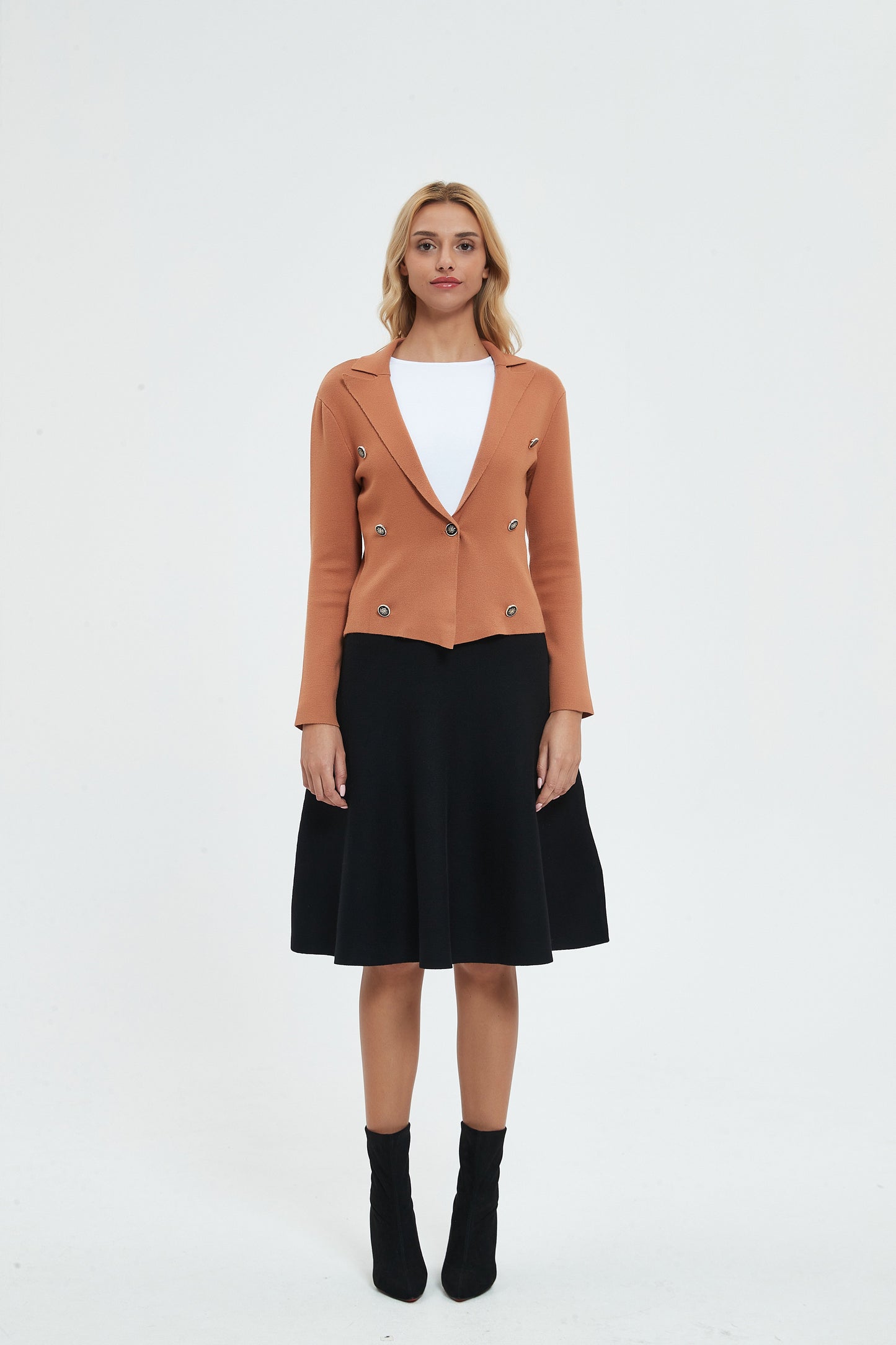 MM KNIT DOUBLE BREASTED BLAZER - BLACK