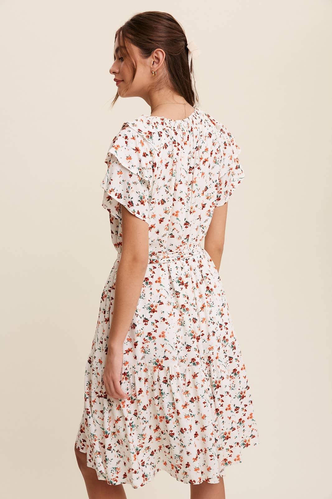 Floral Ruffle Sleeve Midi Dress