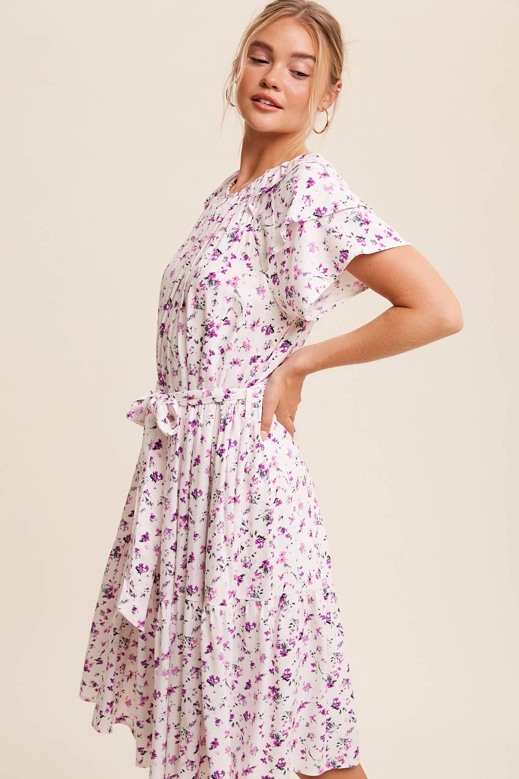 Floral Ruffle Sleeve Midi Dress
