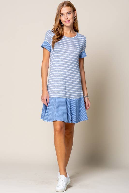 STRIPED MIXED MEDIA DRESS