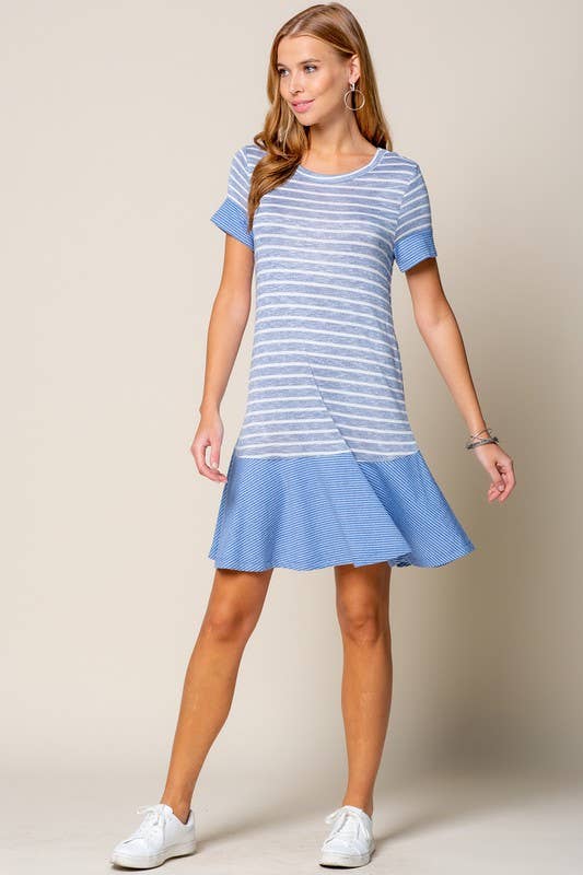 STRIPED MIXED MEDIA DRESS