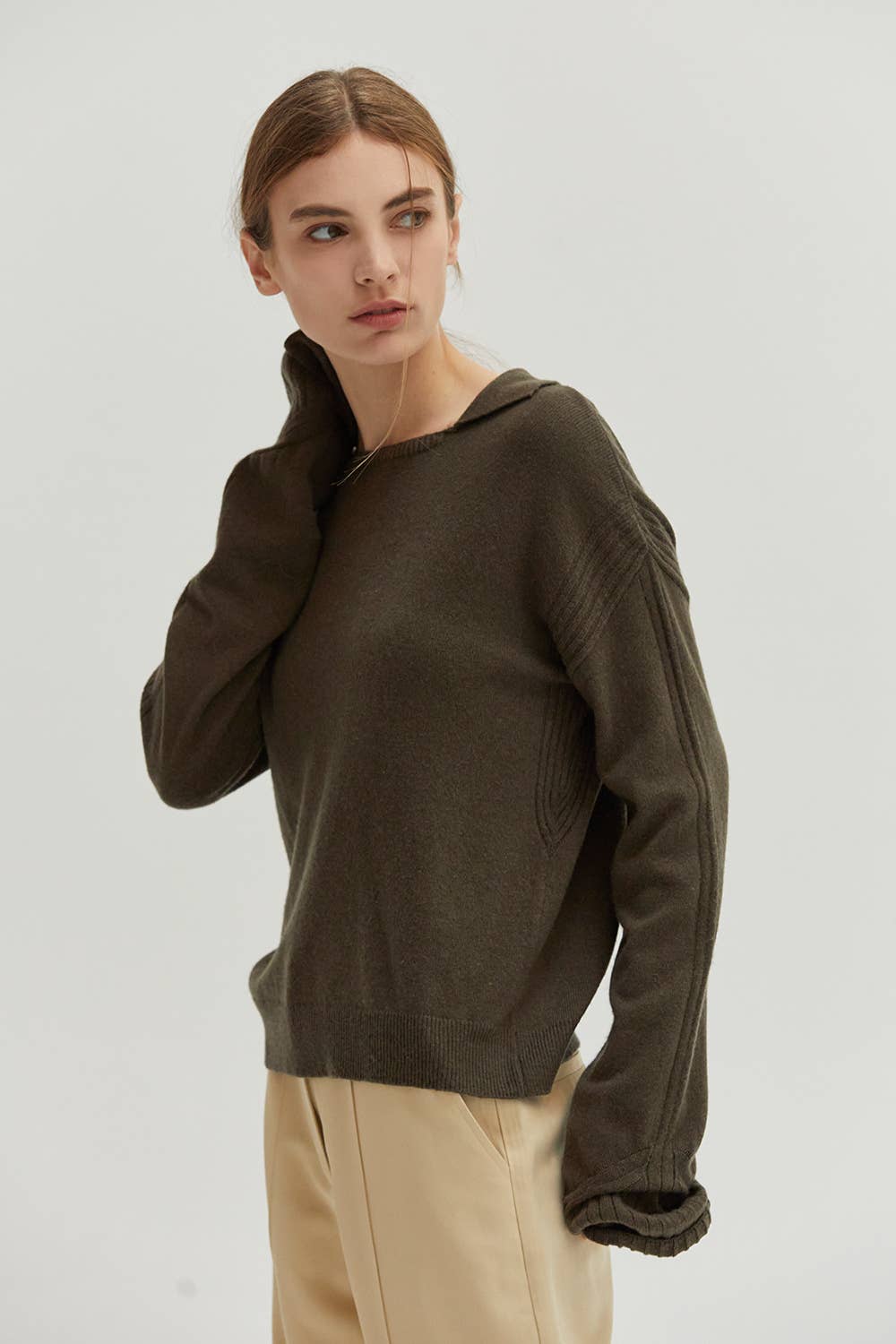 MALINE CASHMERE THIN KNIT OLIVE