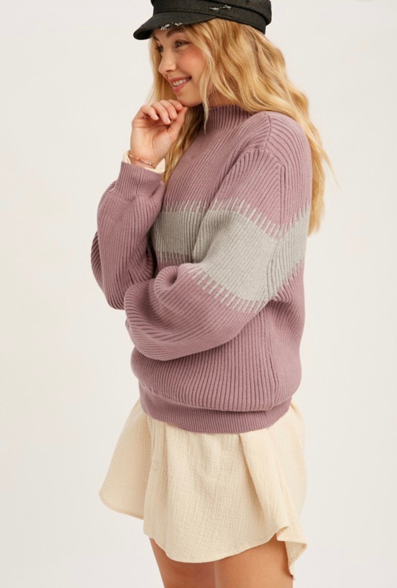 COLOR BLOCK STRIPE THICK RIB SWEATER