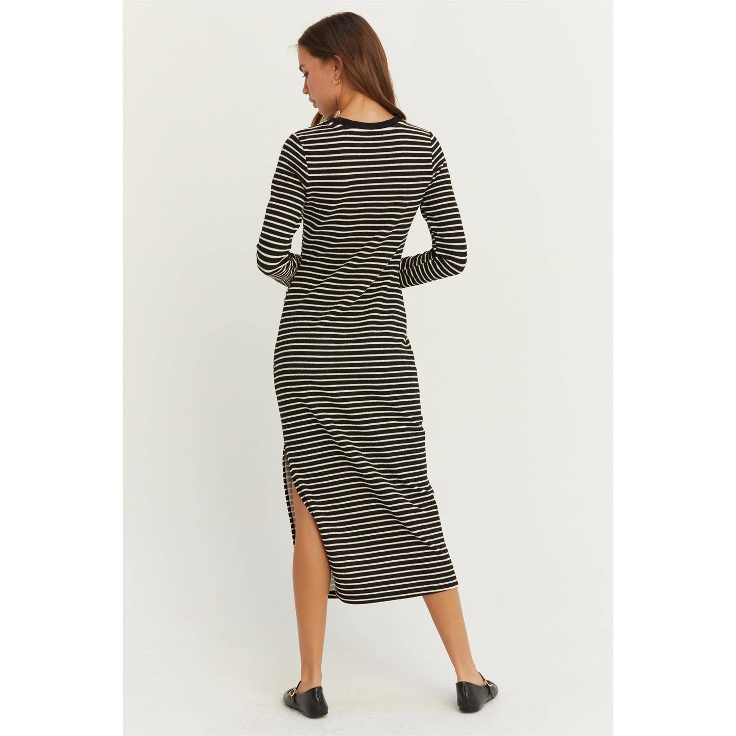 KNIT STRIPED MIDI DRESS