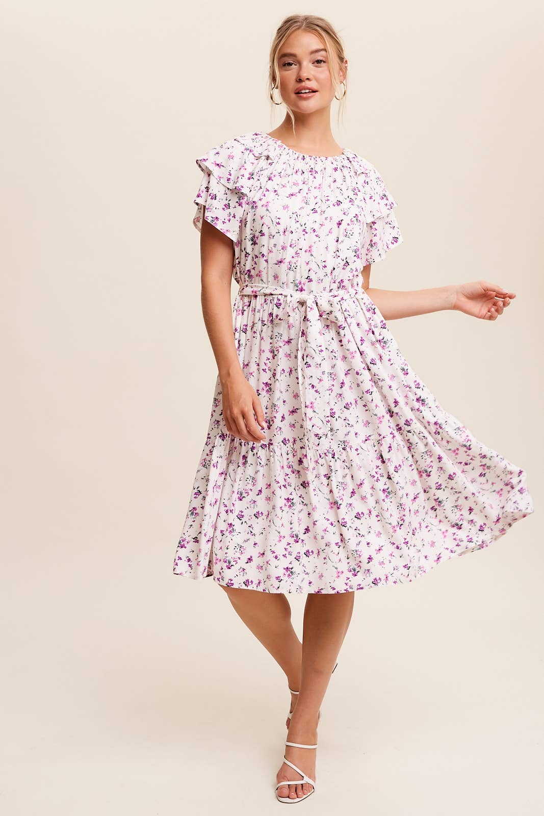 Floral Ruffle Sleeve Midi Dress