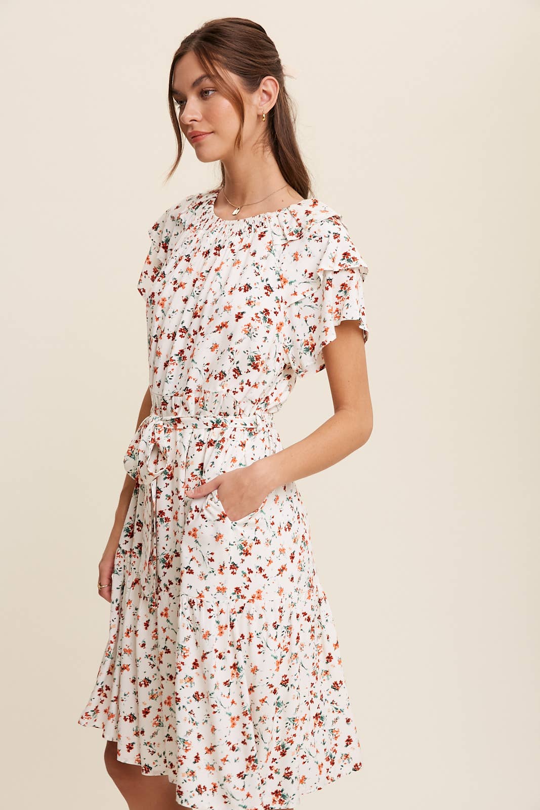 Floral Ruffle Sleeve Midi Dress