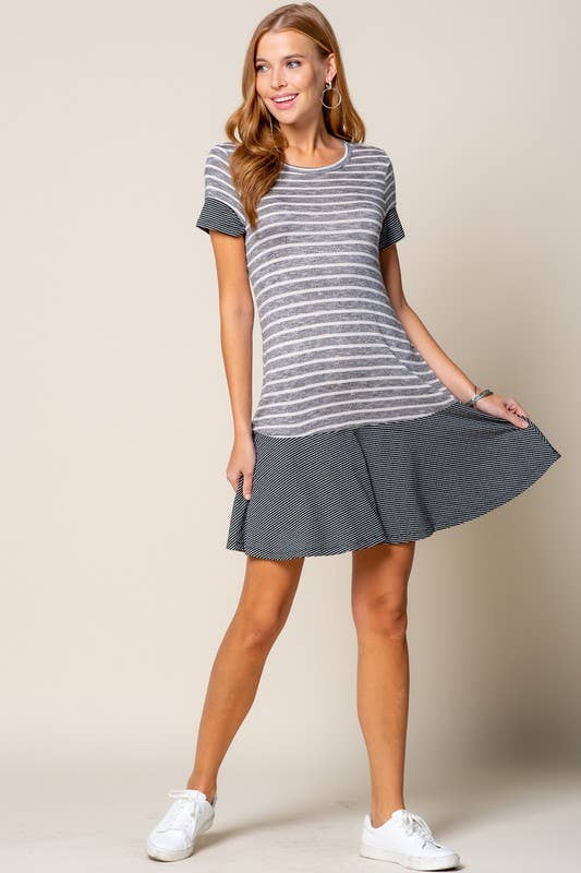 STRIPED MIXED MEDIA DRESS