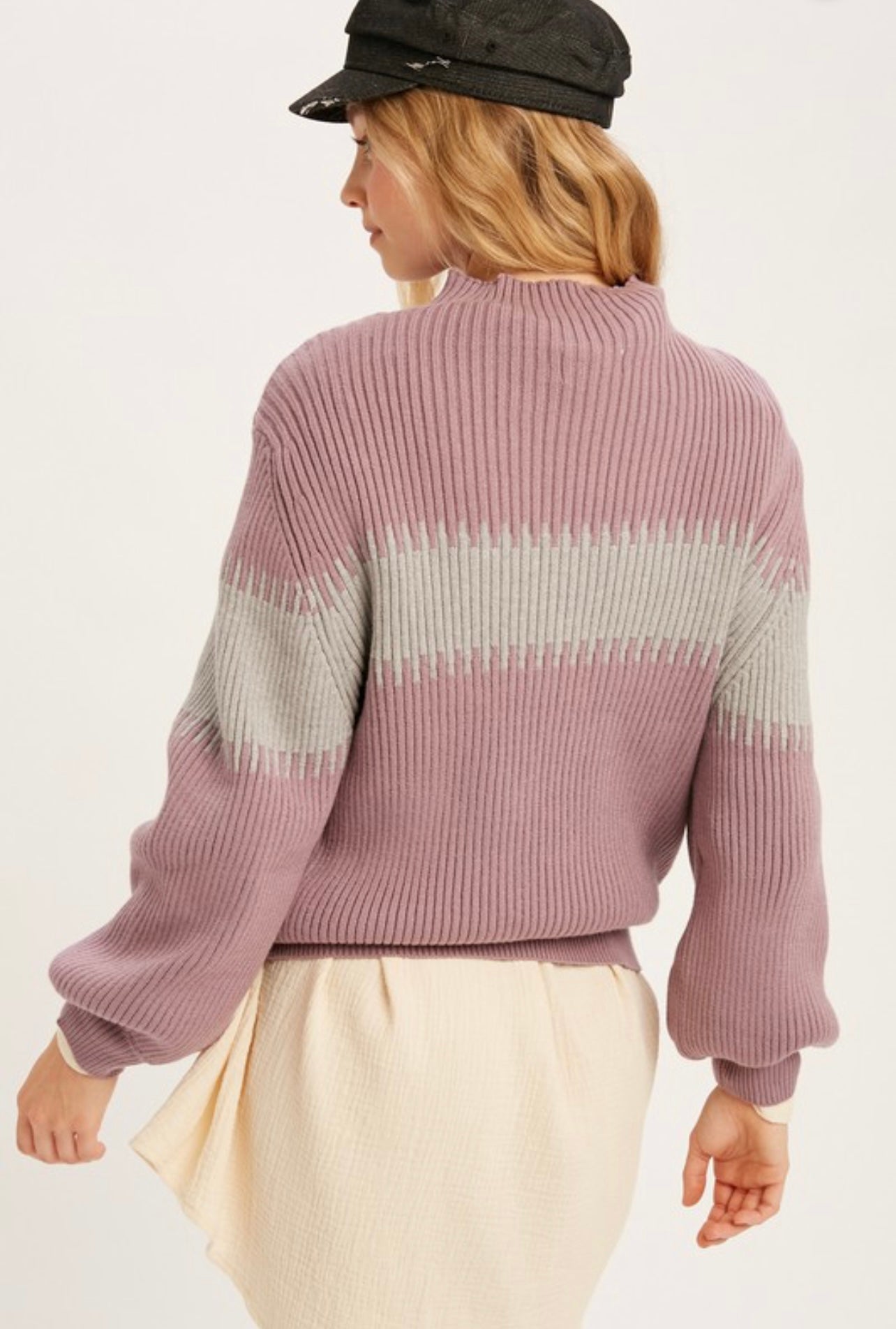 COLOR BLOCK STRIPE THICK RIB SWEATER