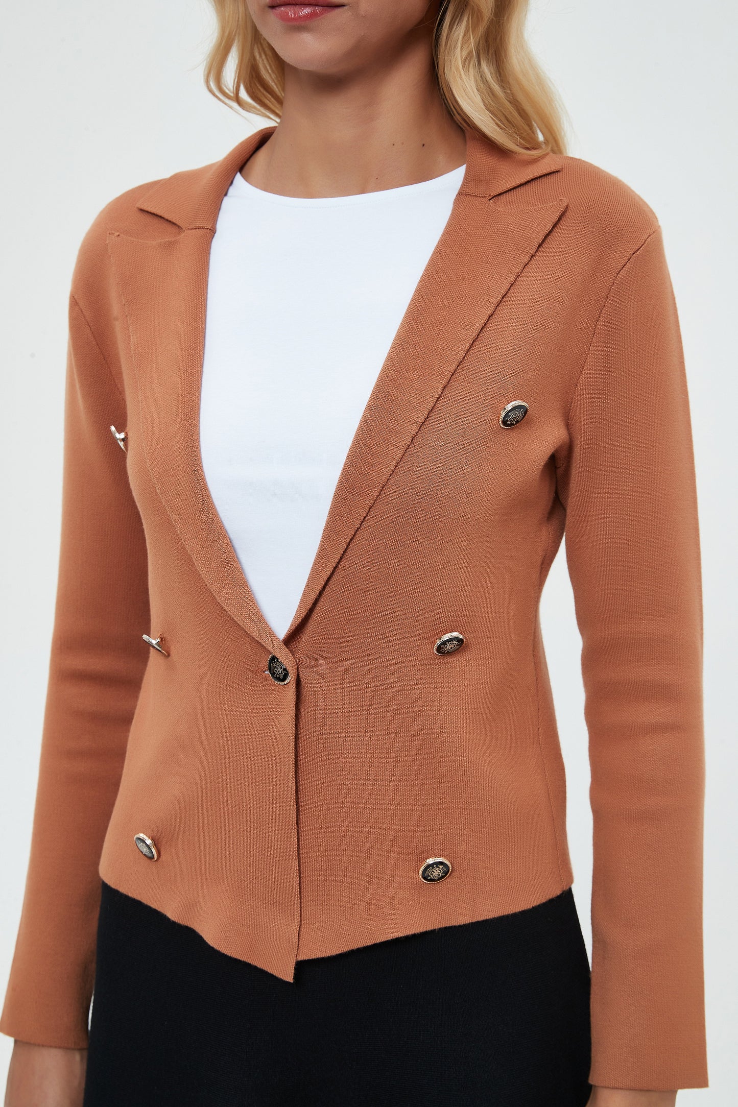 MM KNIT DOUBLE BREASTED BLAZER - BLACK
