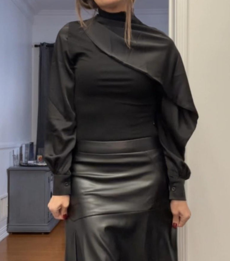 MIXED MEDIA MOCK NECK