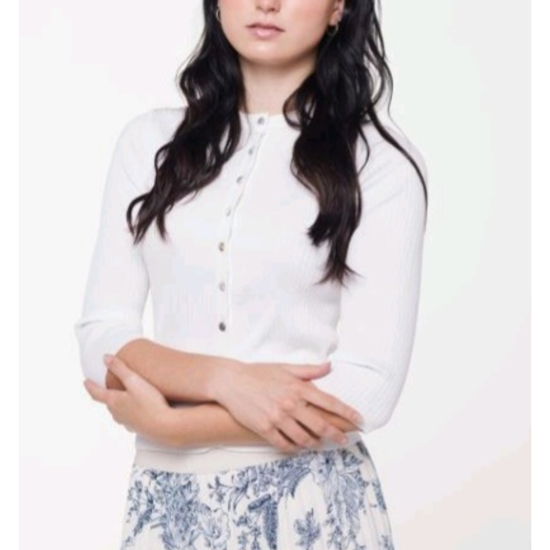 CROP RIBBED CARDI BURB BUTTONS